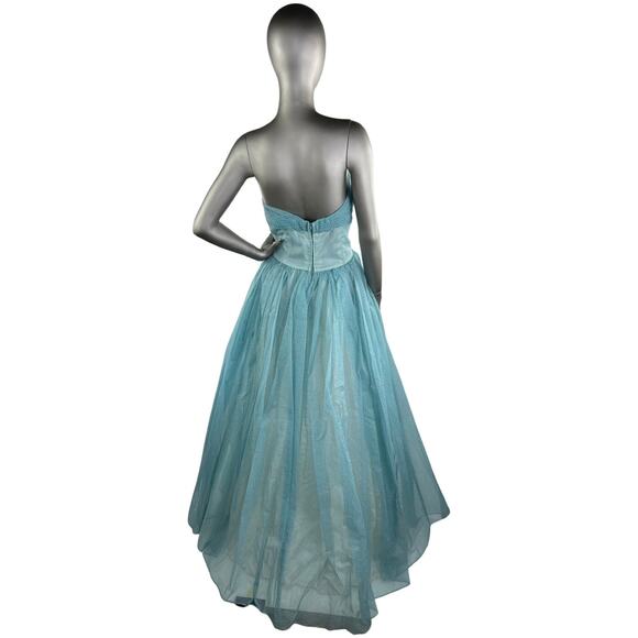 Vintage 1950s Baby Blue Strapless Gown with White Swiss Dots Bolero Shrug Small - Picture 7 of 7